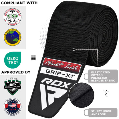 - RDX Knee Wraps Pair Weightlifting | IPL USPA Approved | 78” Elasticated Straps for Gym Workout -