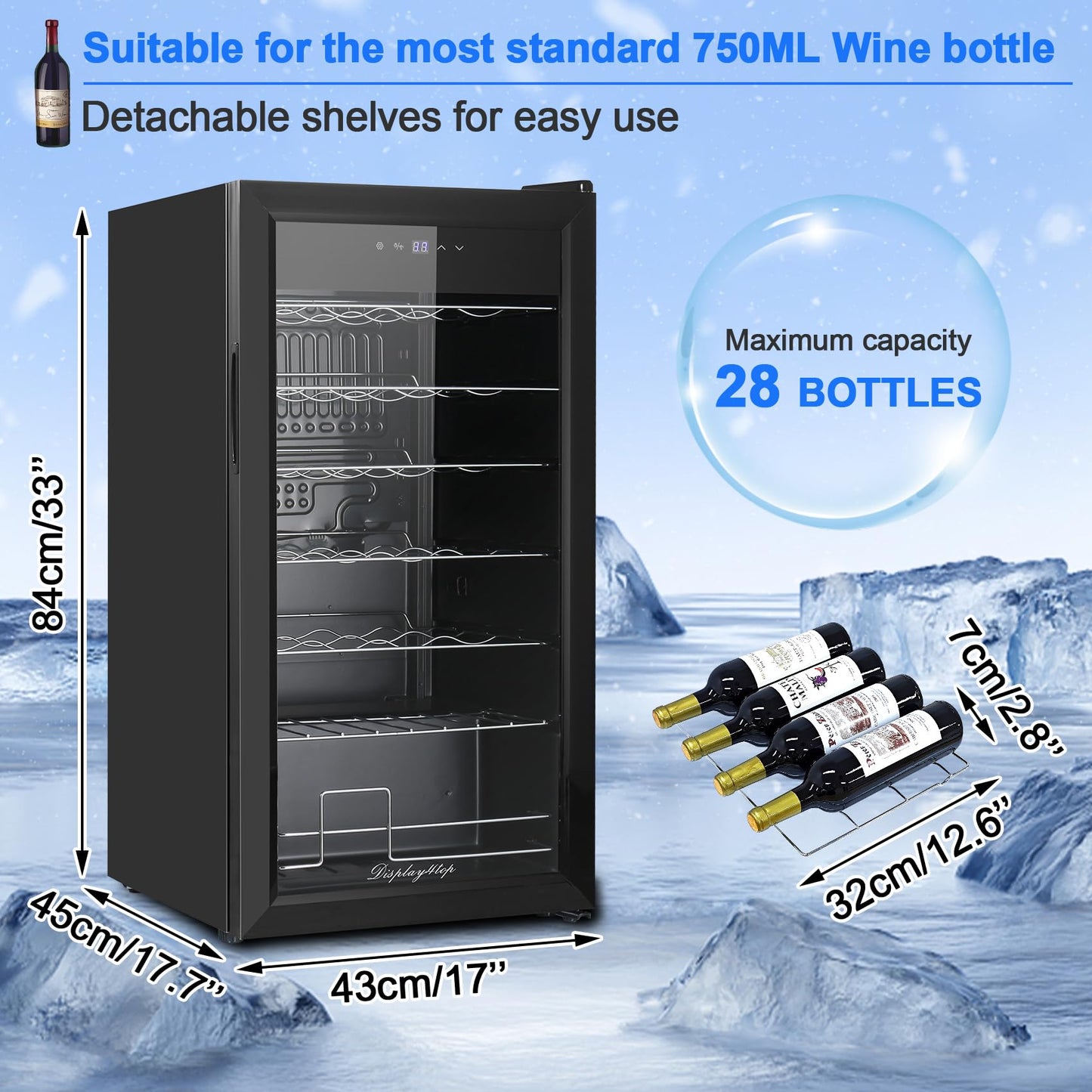 - Display4top 28 Bottles Wine Fridge | Wine Cooler | Wine refrigerator | Digital Touch Screen -