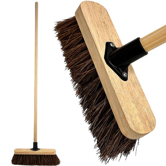 10” Outdoor Garden Broom with Wooden Handle Natural Stiff Bassine Hard Bristle Broom