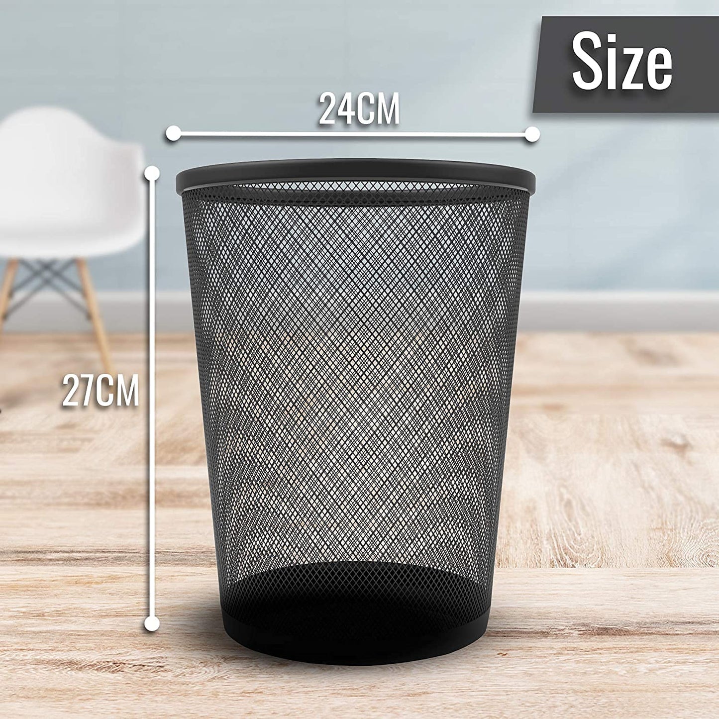 - Zuvo Mesh WasteBasket Black Metal Wire Garbage Trash Can For Office