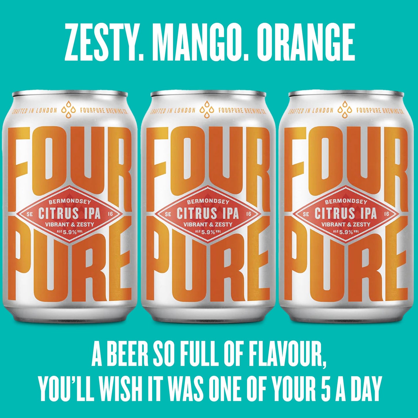 - Fourpure Citrus IPA | Naturally Brewed Vibrant & Zesty Pale Ale | Vegan (12 x 330ml Cans) -