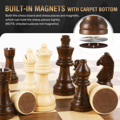 - Peradix Chess Set and Draughts Board Games | 2 in 1 Set | 39x39cm Magnetic Foldable Walnut Wooden Chess Board -