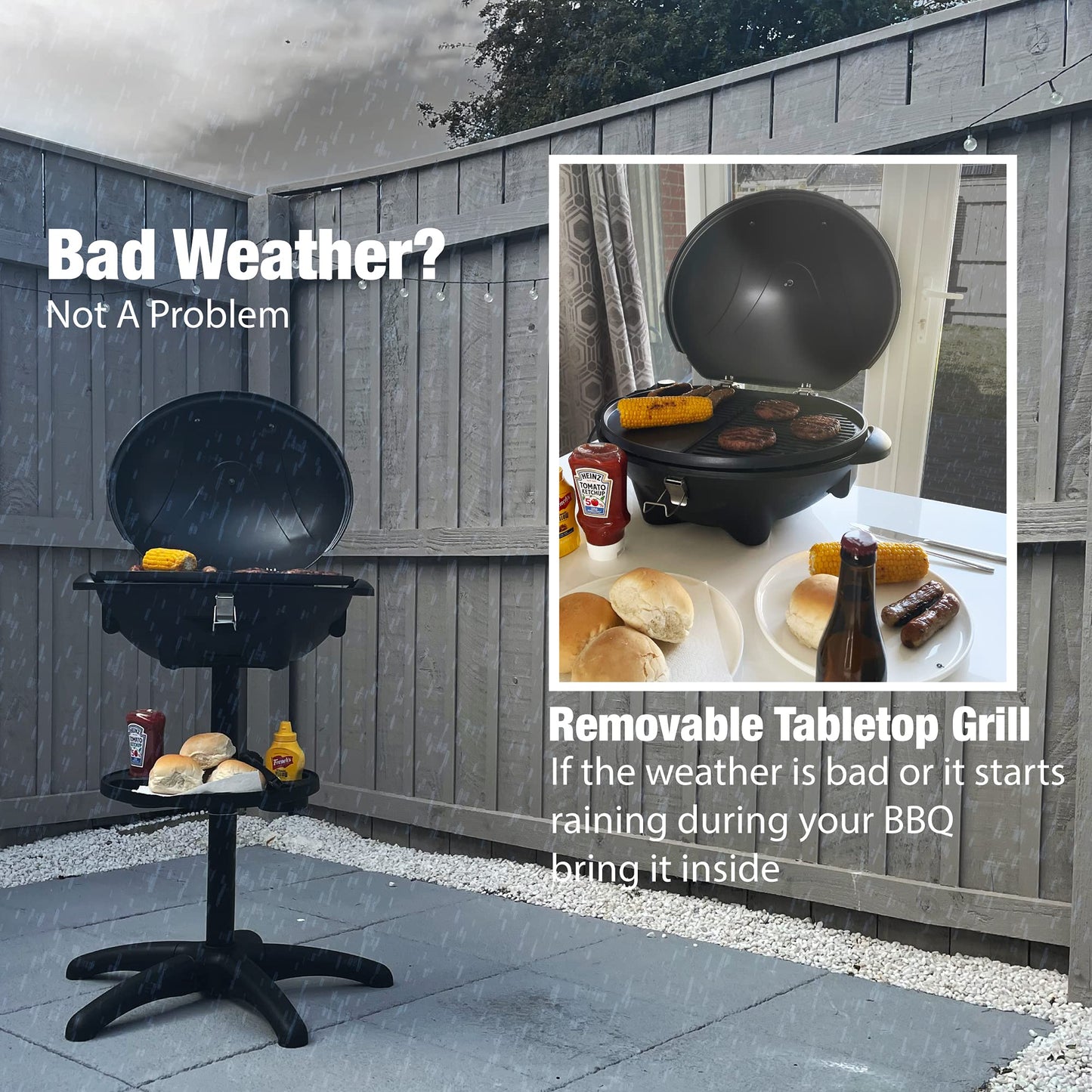 Andrew James BBQ Electric Grill Barbecue with 5 Temperature Settings Grey | Thermostat | Indoor & Outdoor Party | Removable Drip Tray & Condiment Stand | Healthy Grilling | Non-Stick Cooking Surface