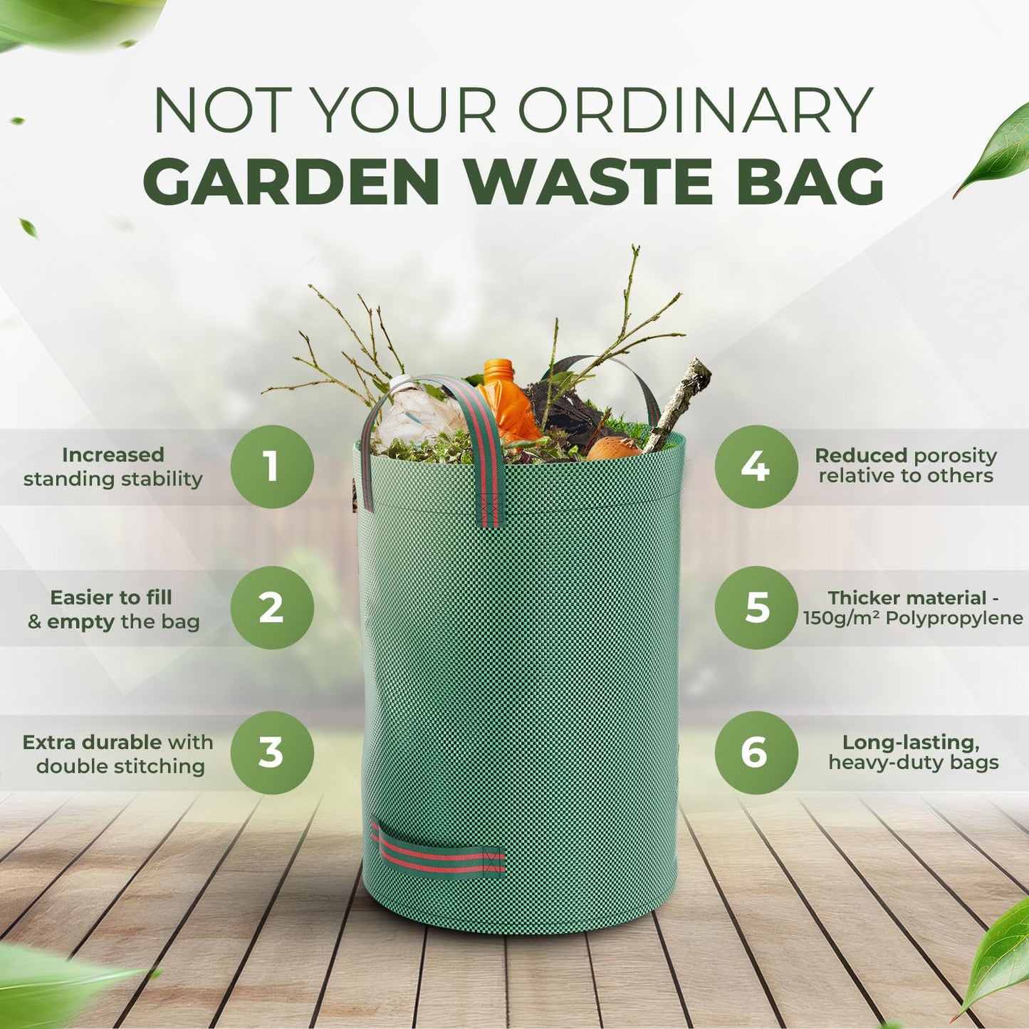 - DIKOTS Garden waste bags heavy duty | 272L Pack of 2 reusable garden bags -