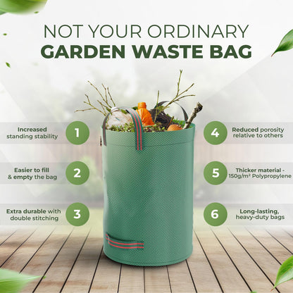 - DIKOTS Garden waste bags heavy duty | 272L Pack of 2 reusable garden bags -