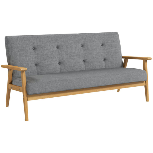 - HOMCOM Modern 3 Seater Sofa | Linen Fabric Upholstery Tufted Couch | Rubberwood Legs Dark -