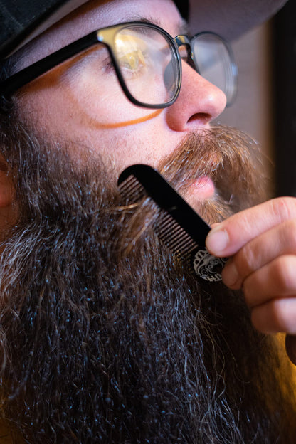 Beard Comb Or Fine Tooth Moustache Pocket Stainless Steel Metal Powder Coated Black Keychain Mustache Comb For Men - 3.25 x 1 Inches by Death Grip