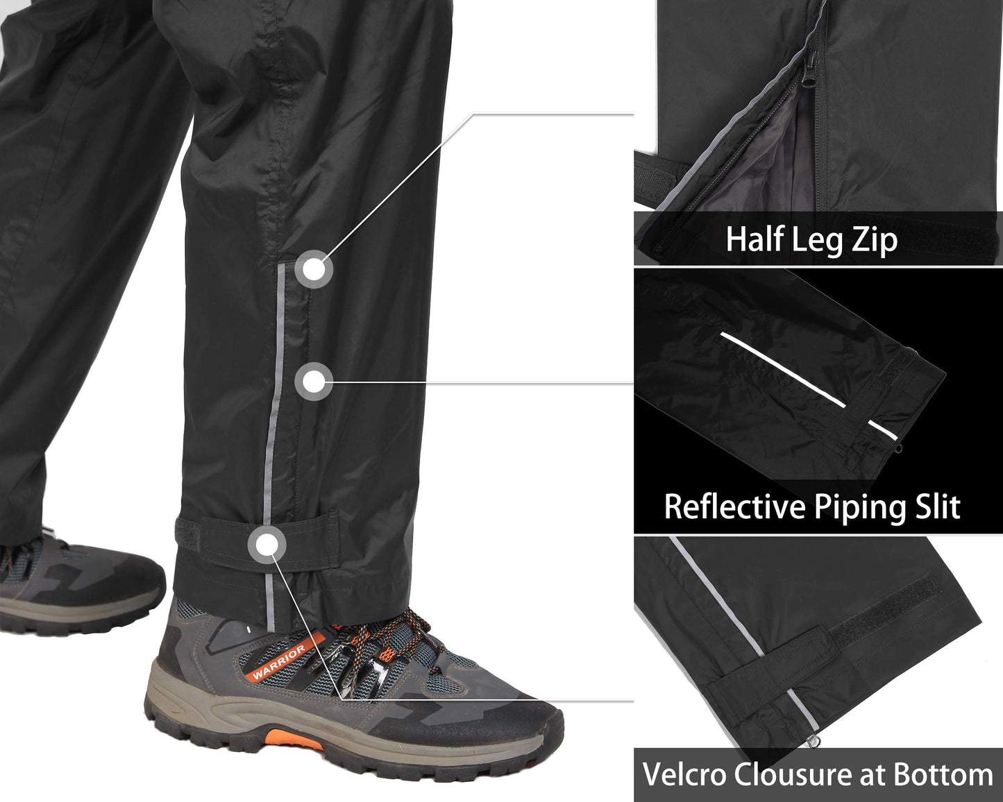 33,000ft Men's Waterproof Trousers Lightweight Breathable Rain Overtrousers, Outdoor Windproof Rain Over Pants for Golf Hiking Fishing Cycling Black M/32 Inseam