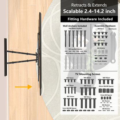 BONTEC TV Wall Bracket for 37-80 inch LED LCD Flat & Curved Screen, Swivel Tilt TV Wall Mount Full Motion, Heavy Duty Strong Solid Dual Arms up to 65KG, Max VESA 600x400mm, with HDMI Cable