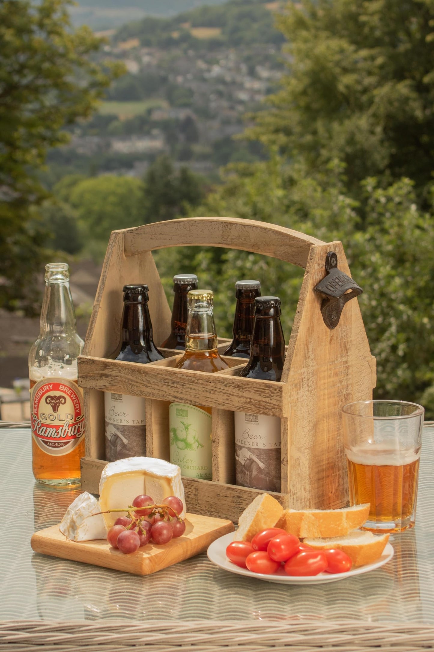 - Personalized Wooden Oak Beer Caddy | 6 Bottle Holder with Built-in Opener | Ideal Beer & Wine Gift Carrier -