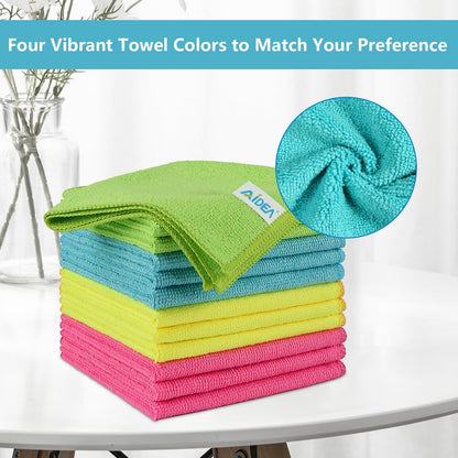 AIDEA Microfibre Cloth 12 Pack,Reusable Kitchen Microfibre Cleaning Towels Dish Cloths,Lint Free Washable Duster Rags Cloth for Home,Windows,Car,Motorbike,30 x 30 cm