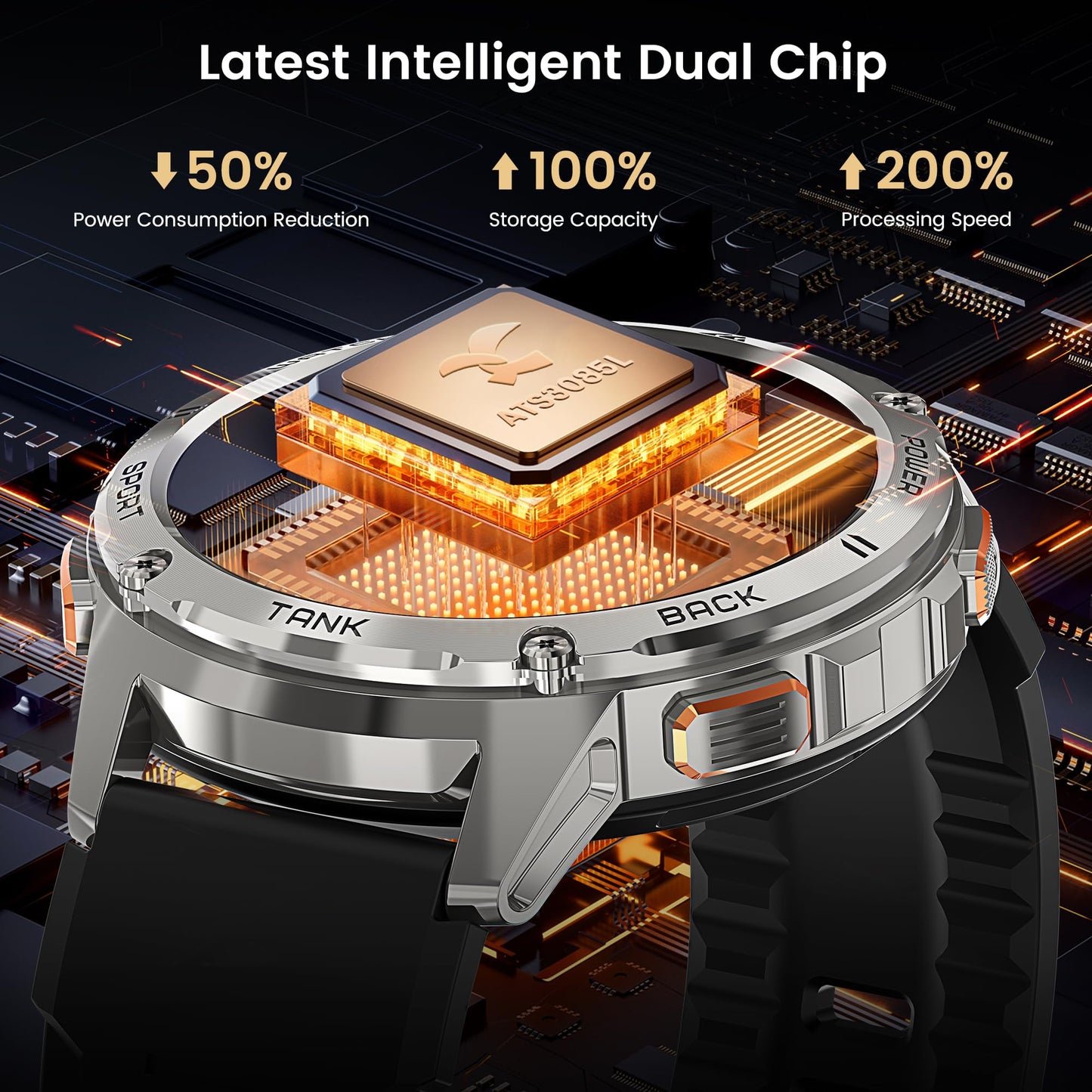 - KOSPET Smart Watch for Men | 60 Days Extra-Long Battery | 5ATM IP69K Waterproof for Swimming | Rugged Military Full Metal Body Smartwatch -