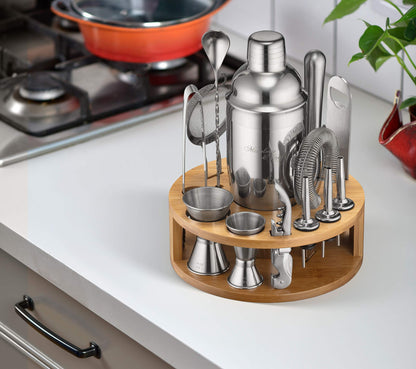 - Mixology & Craft Cocktail Shaker Set -| 15-Piece Cocktail Making Set w/Bamboo Stand -