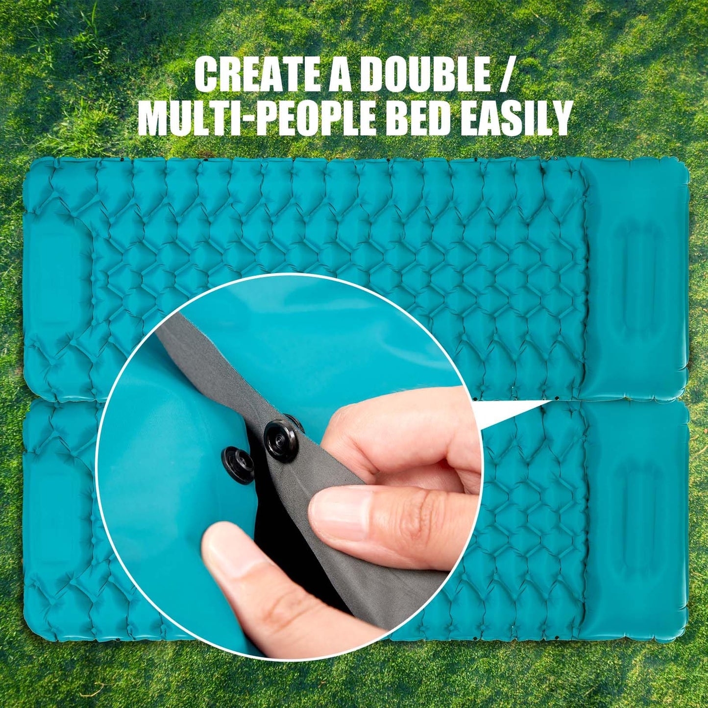 Camping Sleeping Self Inflating Mat: 10cm Thick Lightweight Single Camp Air Bed & Connectable Double Camping Pads & Compact Inflatable Roll Camping Mattress for Outdoor Hiking Backpacking