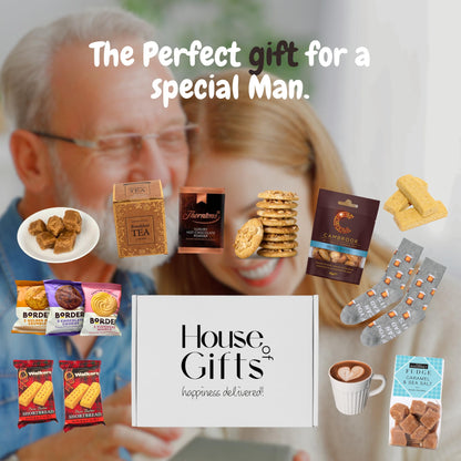 Birthday Gifts Hamper for Men | Dads Birthday Including Novalty Socks, Fudge, Border Biscuits, Breakfast Tea, Walkers Shortbread and more!