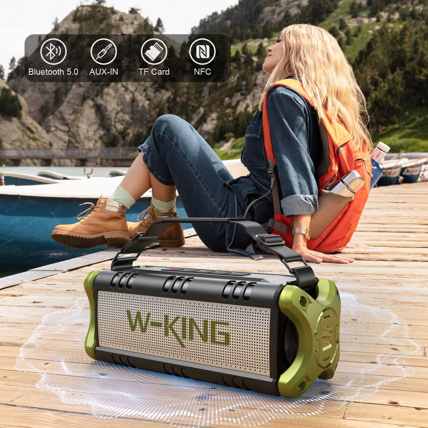 - W-KING Bluetooth Speakers, 90W Peak 50W RMS Portable Bluetooth Speaker