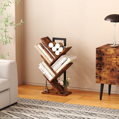 - Yusong Tree Bookshelf, 5-Tier Small Bookcase with Metal Frame, Geometric Floor Standing Books Shelves