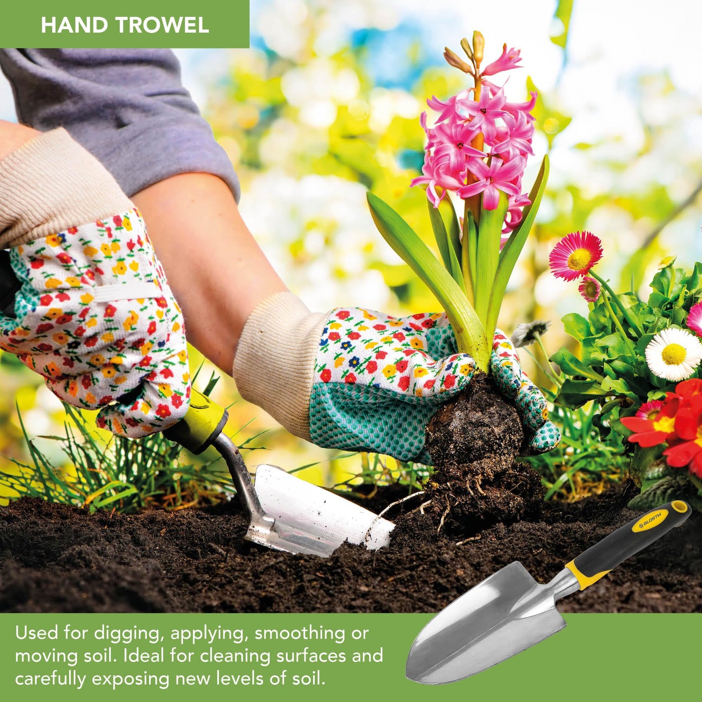 BLOSTM Gardening Tools Set 5 PCS - Heavy Duty Garden Tools for Gardening with Ergonomic Handles, Anti-Rust Garden Trowel and Fork Set, Weeder Tool, Transplanter Trowel, Hand Rake Garden Hand Tools