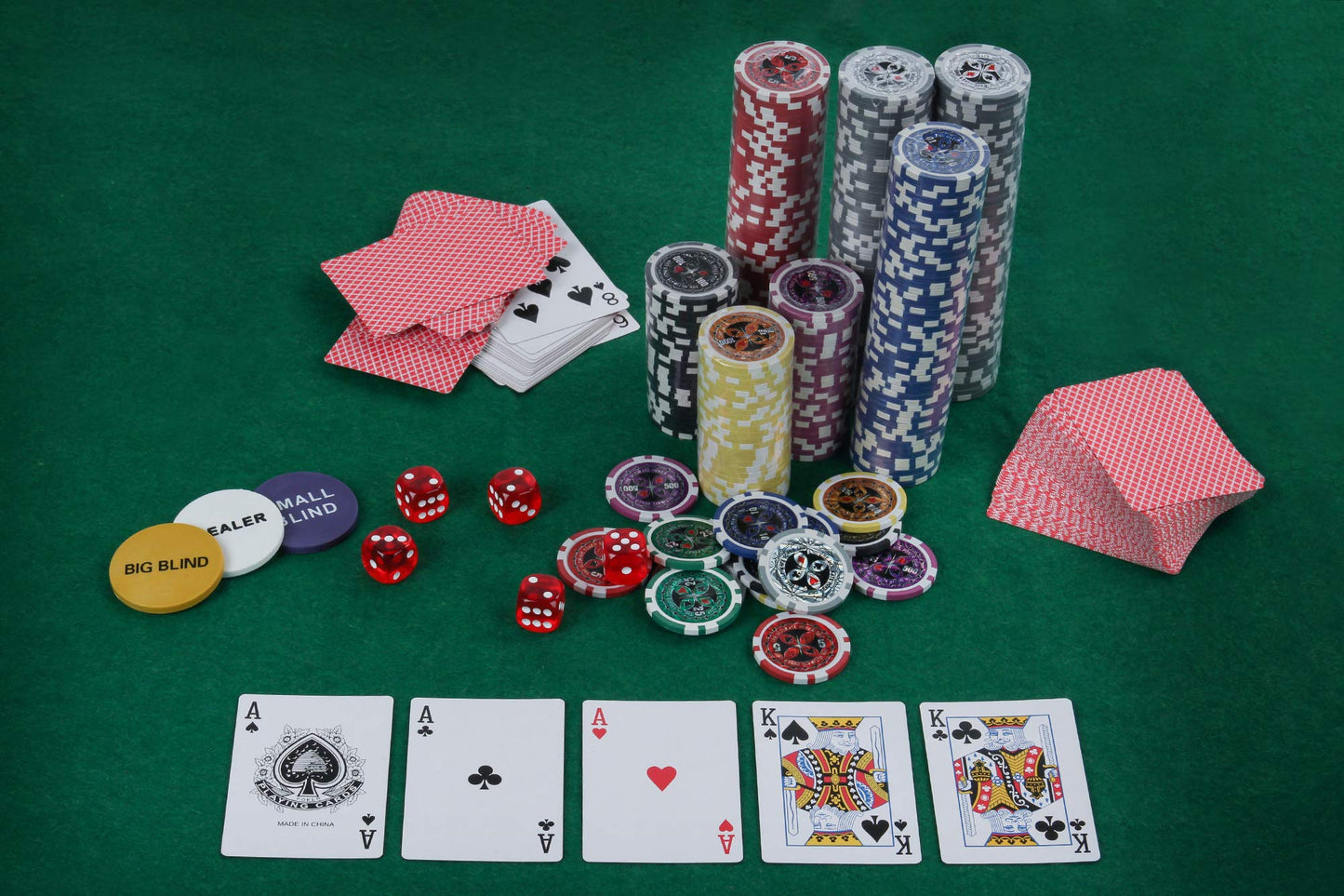 - Display4top 300 Piece Texas Holdem Poker Chips Set | Aluminum Case,2 Decks of Cards, Dealer, Small Blind, Big Blind Buttons and 5 Dice -