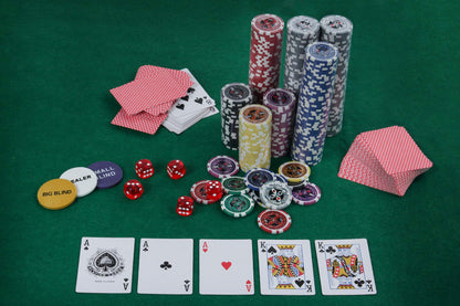 - Display4top 300 Piece Texas Holdem Poker Chips Set | Aluminum Case,2 Decks of Cards, Dealer, Small Blind, Big Blind Buttons and 5 Dice -
