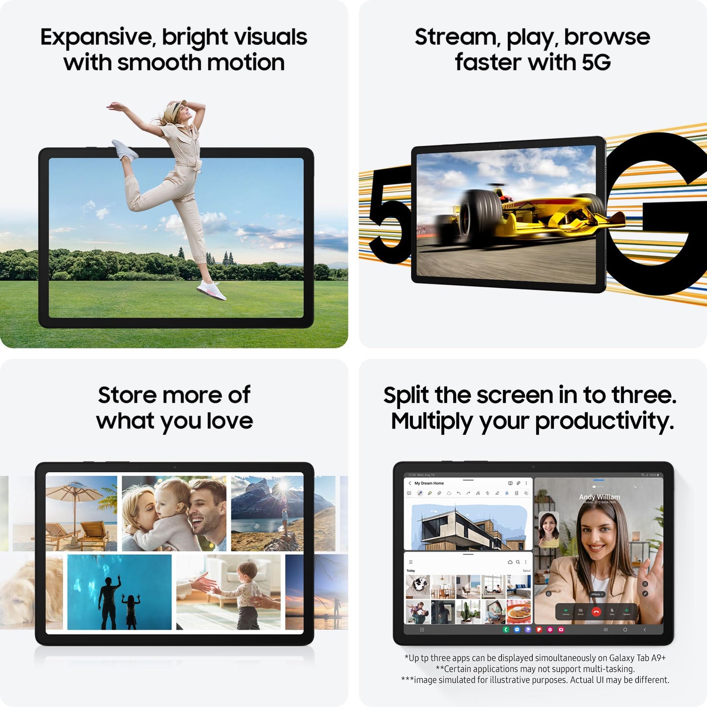 - Samsung Galaxy Tab A9+ Android Tablet | 128GB Storage | Large Display | 3D Sound | Graphite -