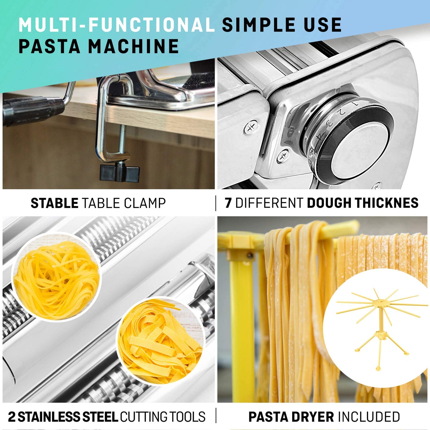 - Manual Pasta Maker with Dryer | Multi-Pasta Stainless Steel Italian Flat Dough Machine -