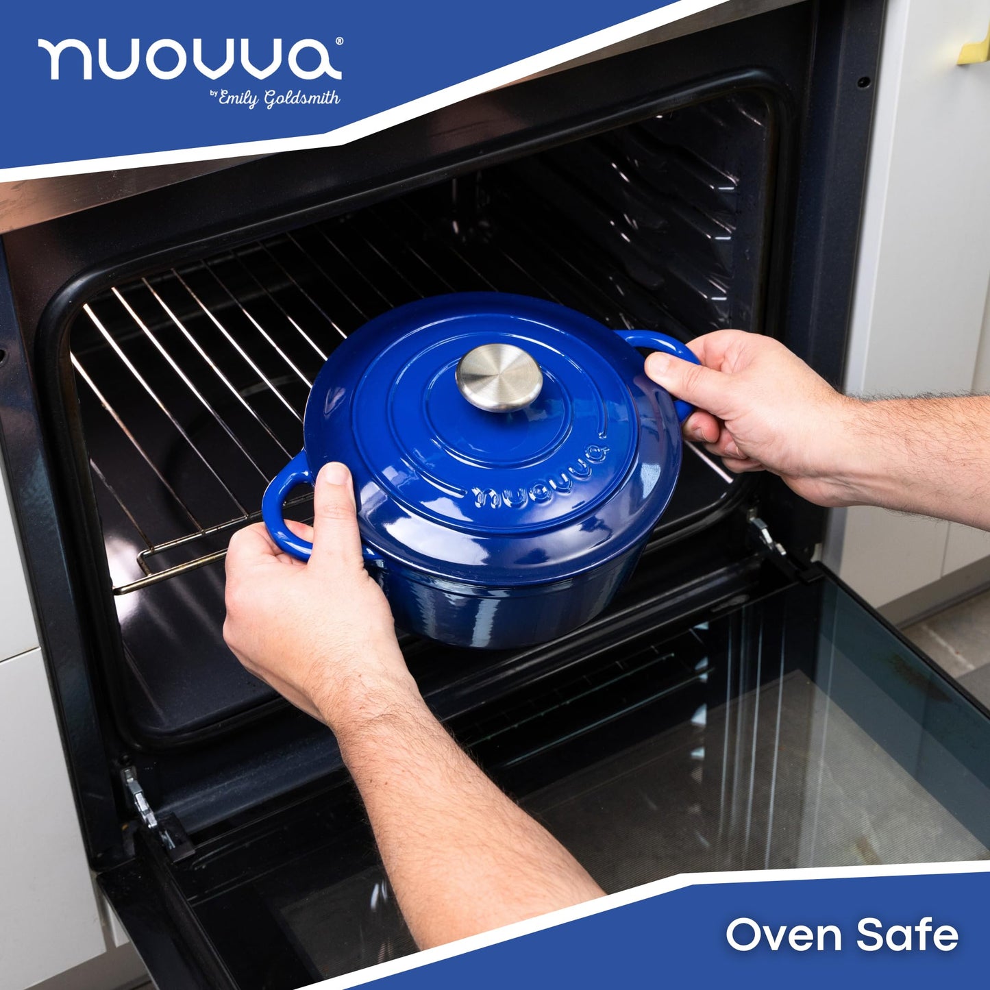 Cast Iron Pot with Lid – Non-Stick Ovenproof Enamelled Casserole Pot, Oven Safe up to 500° F – Sturdy Dutch Oven Cookware – Dark Blue, 5-Quart, 24cm – by Nuovva