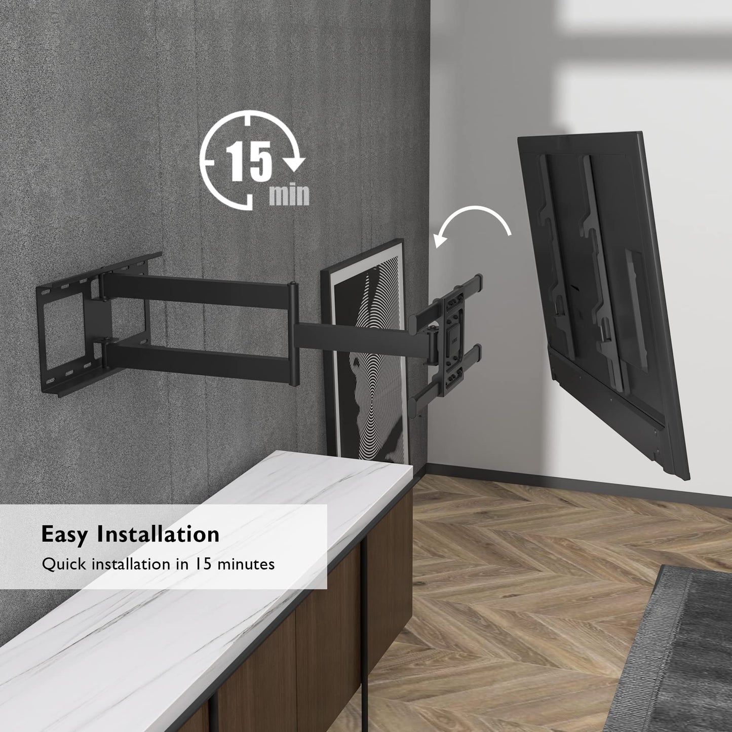 BONTEC TV Wall Bracket with Extra Long Articulated Arm for 32-70 inch up to 60 kg, Universal Long Reach Arm TV Wall Mount with Tilt, Swivel, Rotate, Full Motion TV Wall Mount, Max VESA 400x400mm