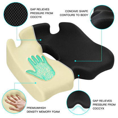 Benazcap Memory Seat Cushion for Office Chair Sciatica & Back Pain Relief Memory Foam Firm Coccyx Pad for Car, Wheelchair, Gaming chair and Desk Chair