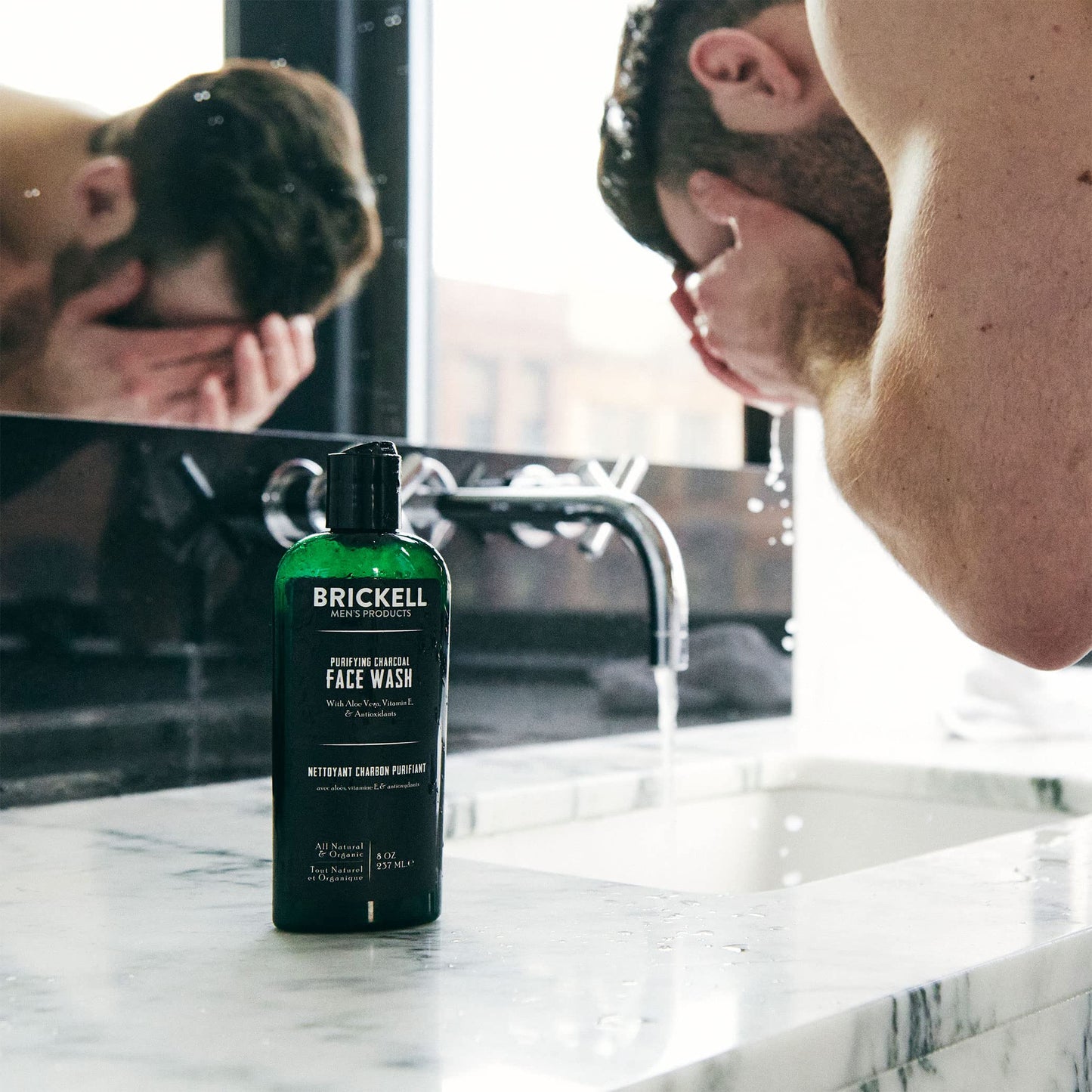 Brickell Men's Purifying Charcoal Face Wash for Men, Natural and Organic Daily Facial Cleanser, 236 mL, Scented