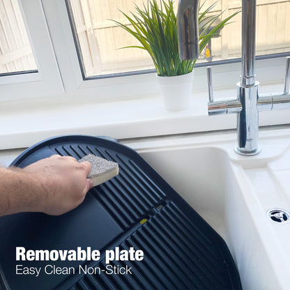 Andrew James BBQ Electric Grill Barbecue with 5 Temperature Settings Grey | Thermostat | Indoor & Outdoor Party | Removable Drip Tray & Condiment Stand | Healthy Grilling | Non-Stick Cooking Surface