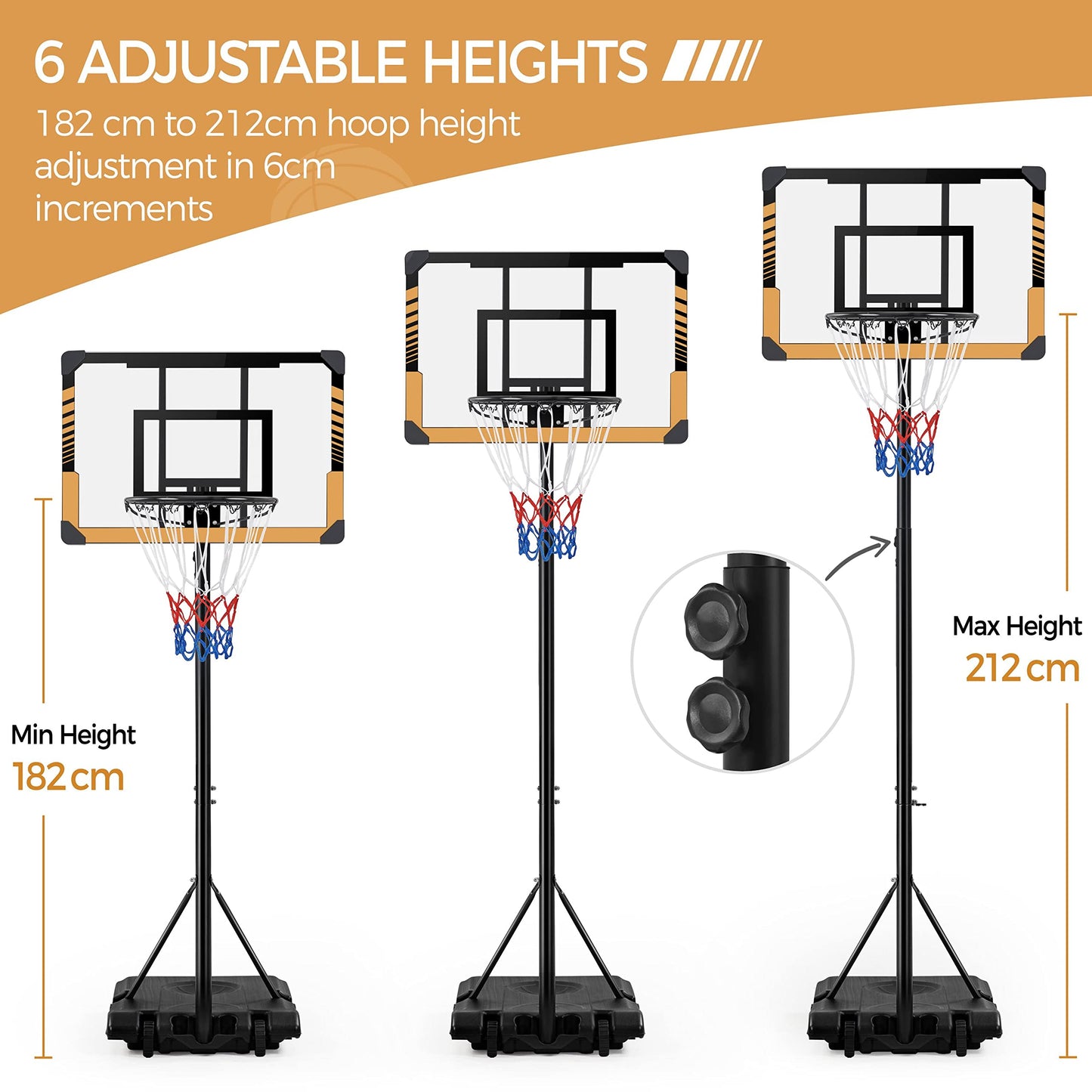 - Yaheetech Height Adjustable Basketball Hoop 7.4ft-8.4ft Portable Basketball Net & Stand.