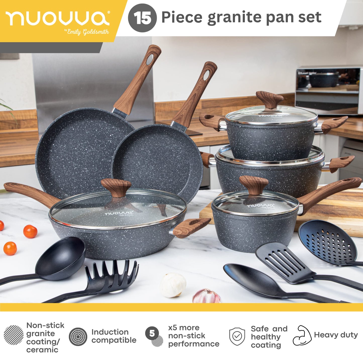 - Non Stick Pots and Pans Set | Induction Hob Pots Set | 15pcs Kitchen Cookware with Lids -