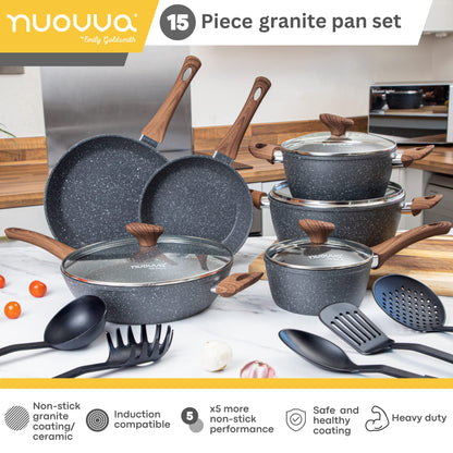 - Non Stick Pots and Pans Set | Induction Hob Pots Set | 15pcs Kitchen Cookware with Lids -
