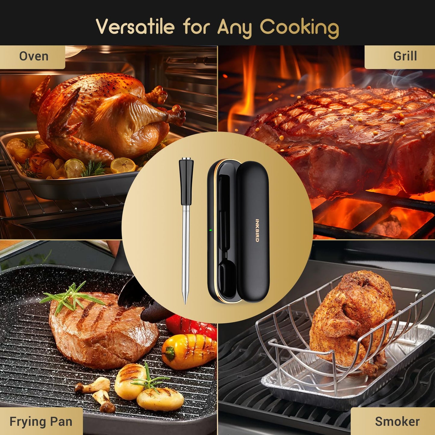 - INKBIRD INT-11P-B Wireless Meat Thermometer 91m/300ft Range | Bluetooth Meat Thermometer Probe for Air Fryers Cooking -