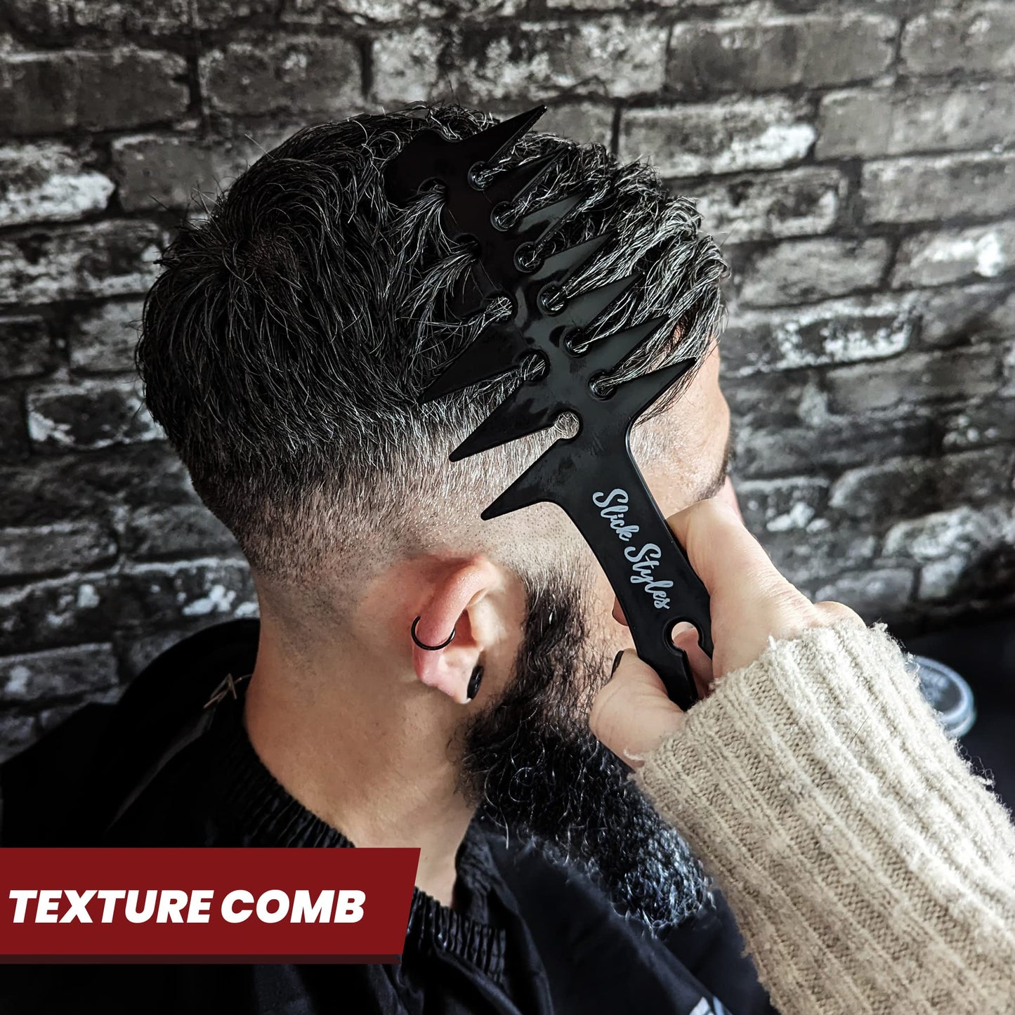 - Slick Styles Texture Comb | Black Hair Styling Barbers Comb Wide Tooth Comb | 200mm x 80mm -