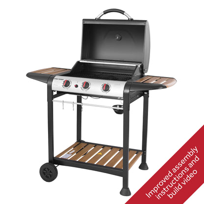 - George Foreman 3 Burner Gas BBQ | Automatic Ignition & Integrated Thermometer -