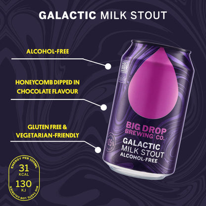 Big Drop Galactic Milk Stout - Naturally Brewed Richly Flavoured & Alcohol Free - Vegetarian & Gluten Free (12 x 330ml Cans)