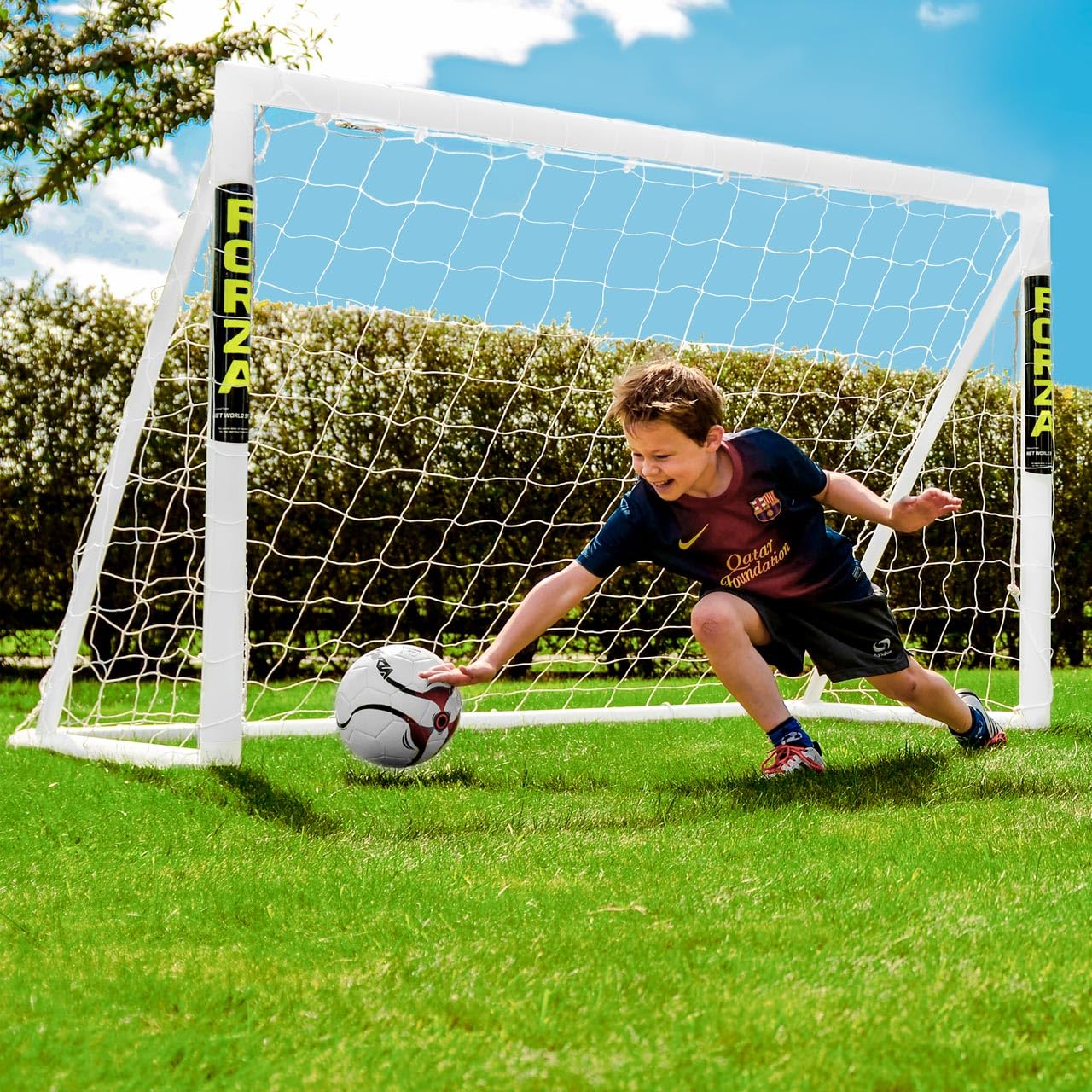 - FORZA 8ft x 4ft Kids Football Goal | Kick Off the Fun! | Durable All Weather uPVC Football Goals [Optional Target Sheet, Garden Football & Carry Bag Included] (Goal Only) -