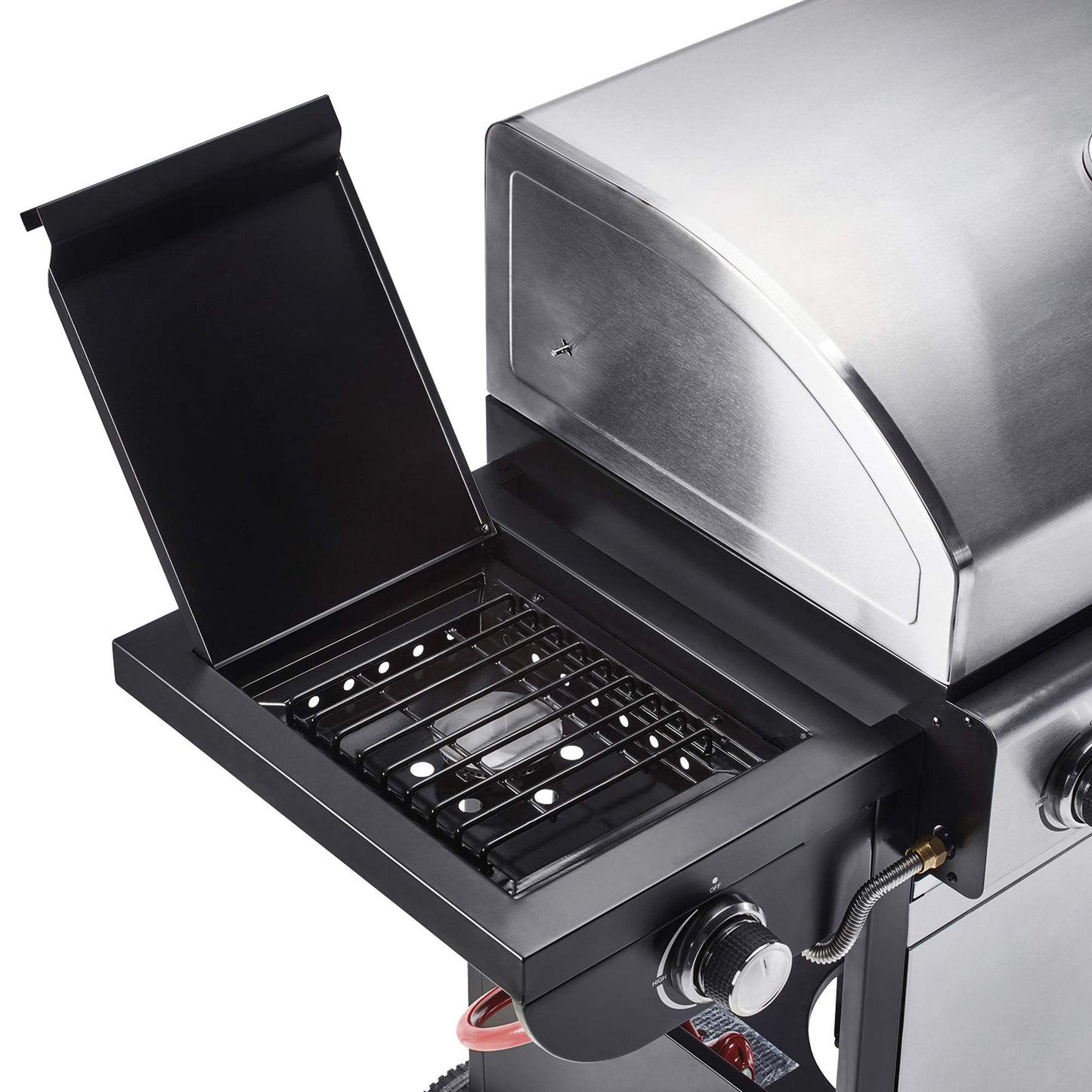 Blazebox Gas BBQ Grill 4 + 1 Side Burner & Warming Racks, 4 Dial Temperature Control, Multi Cook System, Stainless Steel Finish (Gas Burner BBQ)