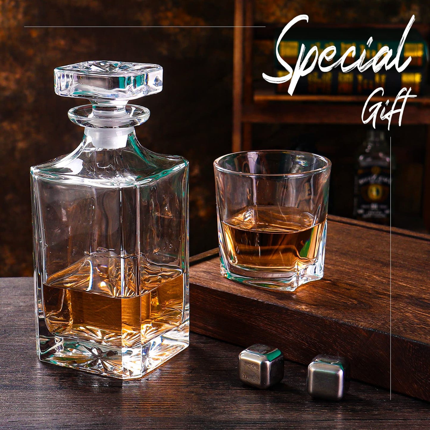 - Glass Decanter With Airtight Geometric Stopper | Whiskey Decanter for Wine, Bourbon, Brandy, Liquor, Juice, Water, Mouthwash -
