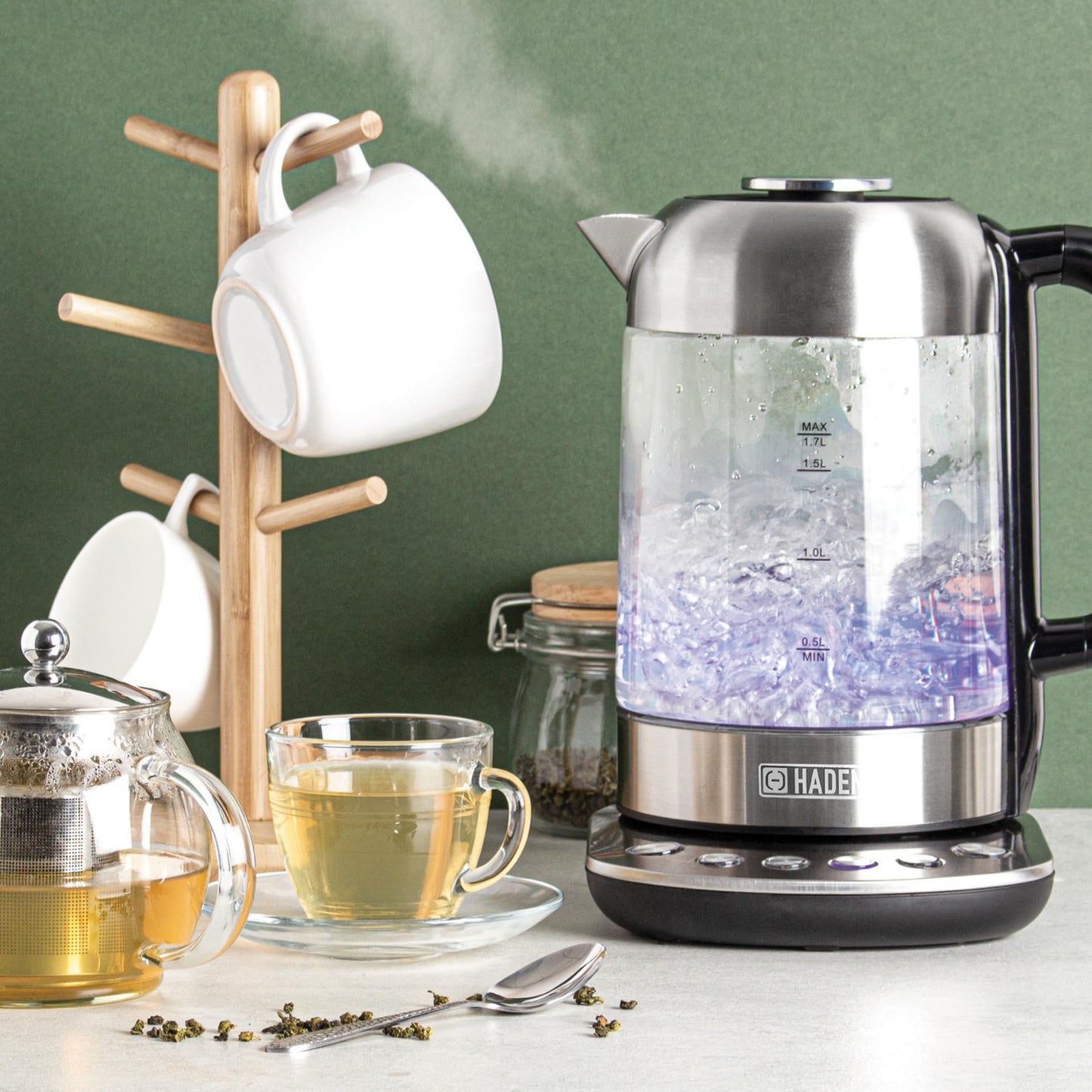 - Haden Richmond Variable Temperature Control Kettle  | Keep Warm Function  | Stainless Steel & Glass Kettle | 3000W Fast Boil & Quiet Electric Kettle -
