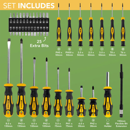 BLOSTM Premium Magnetic Screwdriver Set - 42pcs Screwdriver Set Magnetic Tips with Comfort Grip, Cross-Head Screwdriver Heads, Flat Heads & Heavy Duty Storage Case - Precision Screwdriver Set - 42PCS