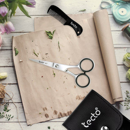 - Tecto 4.5" | Beard Moustache Scissors | Comb & Pouch | Stainless Steel Eyebrow Scissors -