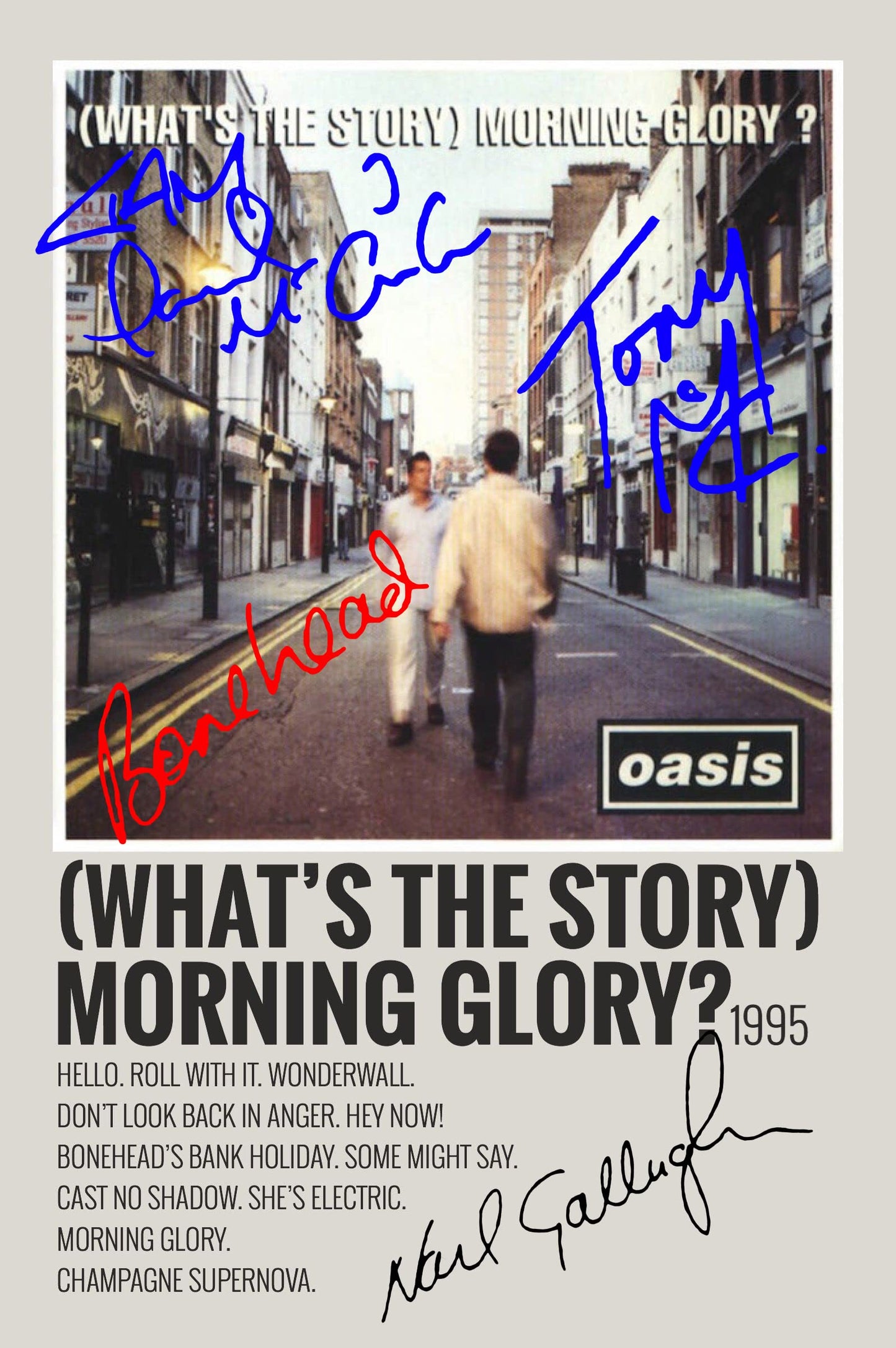 - Oasis (What's the Story) Morning Glory? Album Song Cover Signed Poster -