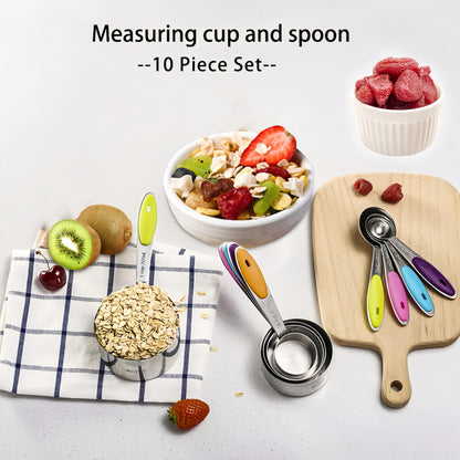 - 10 Pcs Measuring Cups and Spoons Set, Includes 5 Stainless Steel Nesting Measuring Cups & 5 Mini Measuring Spoons,Stackable Handle Accurate Tablespoon for Measuring Dry and Liquid Ingredients