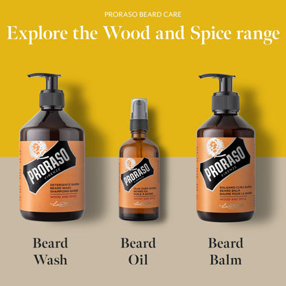 - Proraso Beard Wash Wood & Spice | 500ml | Scented Beard Shampoo -