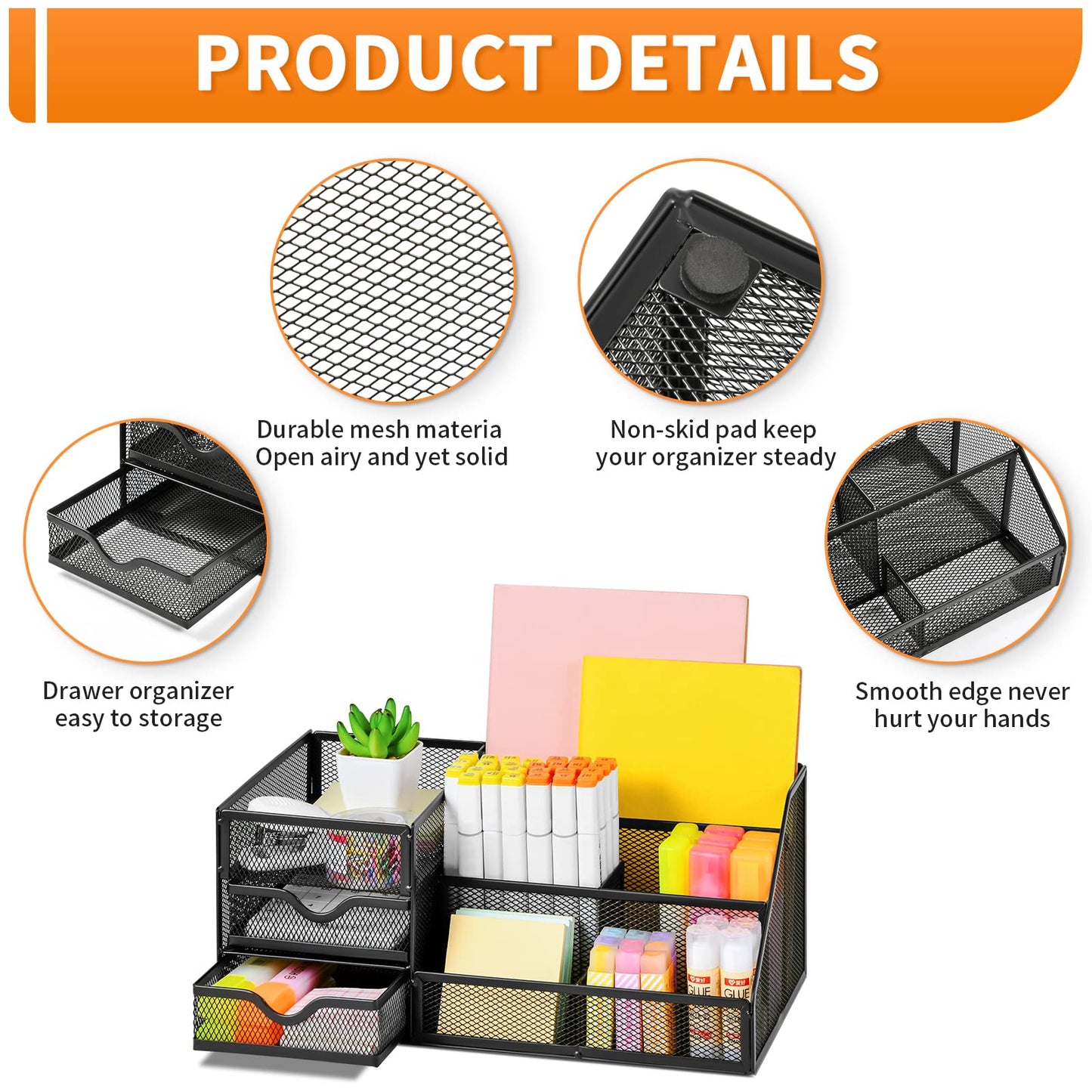 - Marbrasse Mesh Desk Organizer with Drawers |  Multifunctional Desk Organizers and Accessories with 6 compartments -