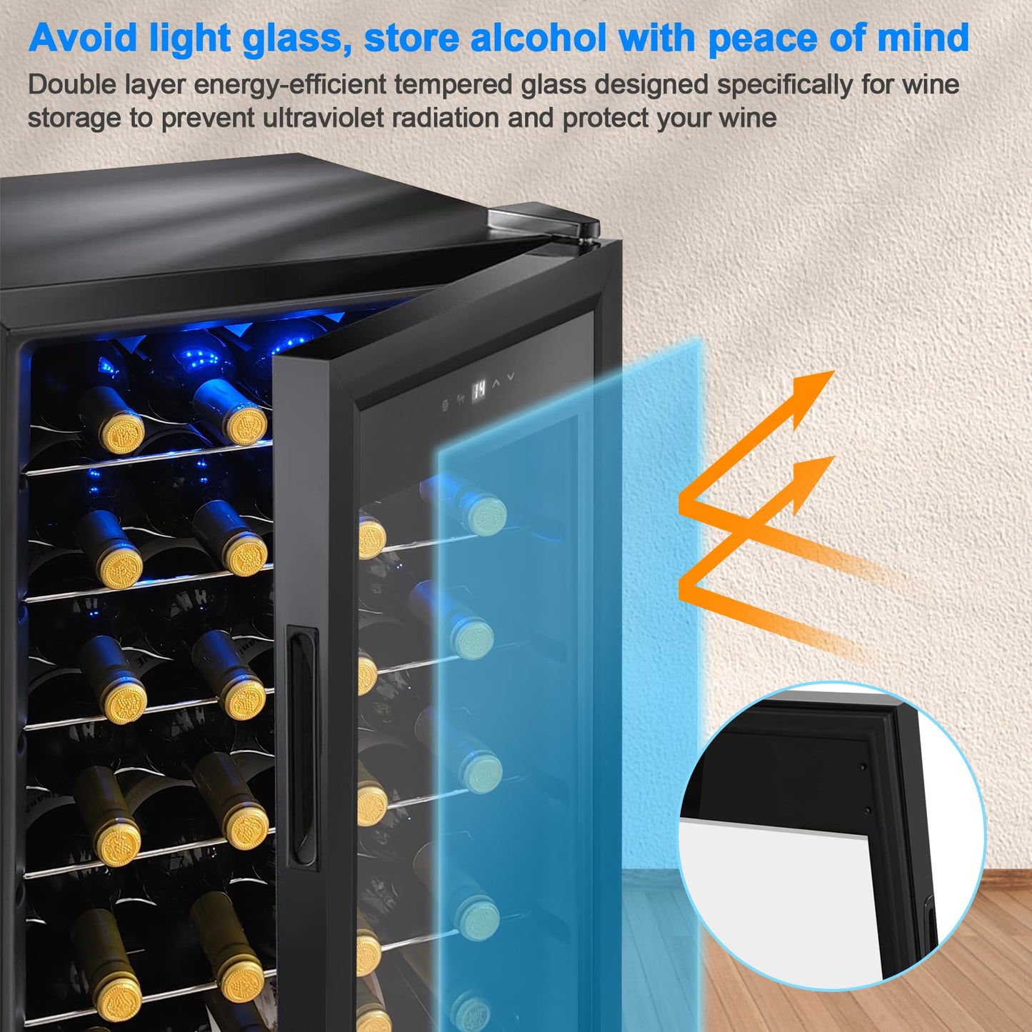 - Display4top 28 Bottles Wine Fridge | Wine Cooler | Wine refrigerator | Digital Touch Screen -