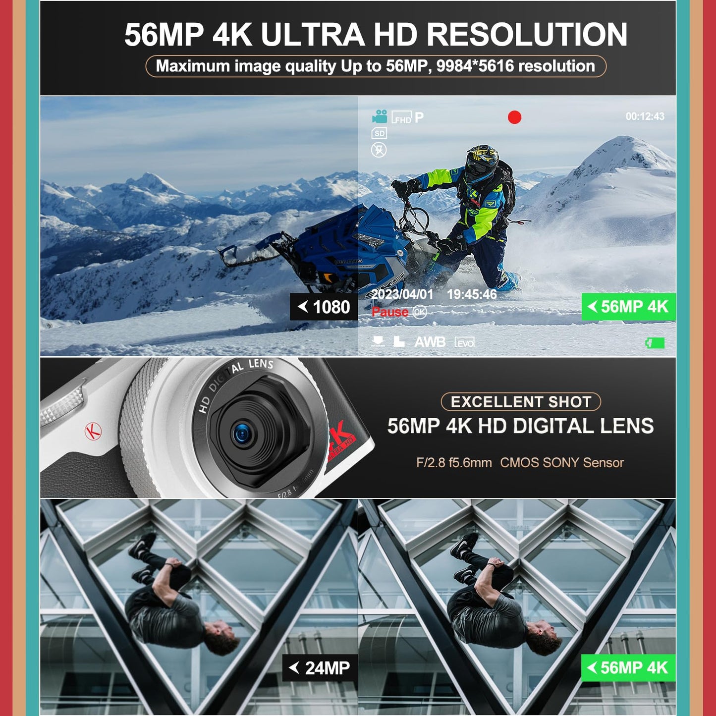 - Digital Camera | 56MP Cameras for Photography | 4K Vlogging Camera for YouTube | 180°Flip Screen Digital Point and Shoot Camera with 16X Zoom -